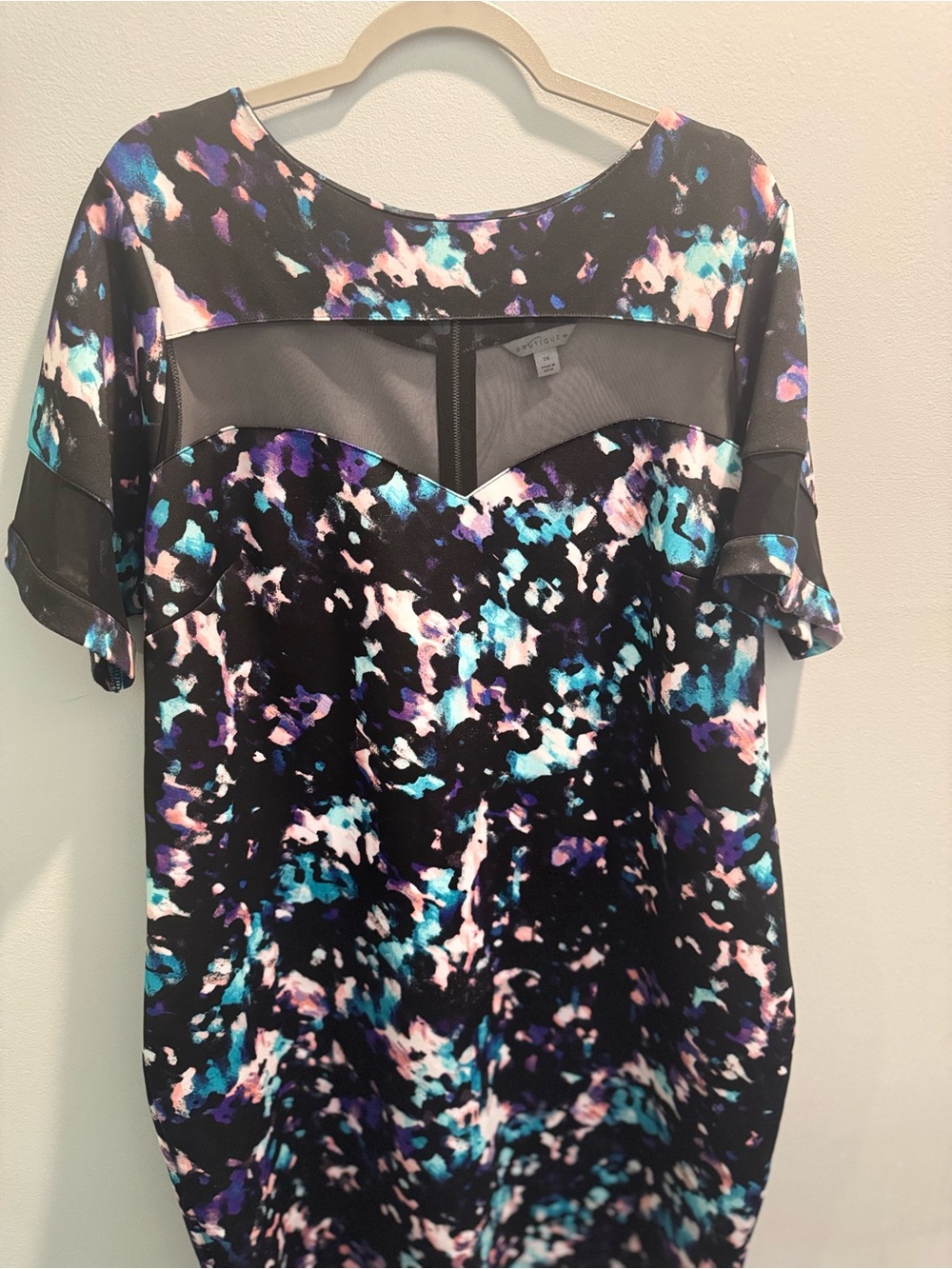 Boutique + Black Abstract Print Mesh Yoke plus size 2x Mother of the Bride Dress